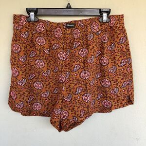 Madewell Pull On Shorts Women L Brown Pink Paisley Boho Pockets Cottage Coastal